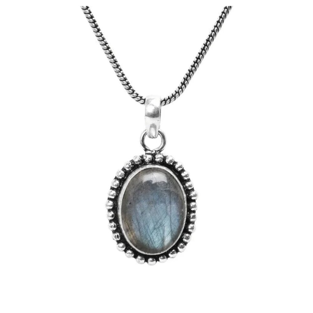 Vintage Simulation Labradorite Stone Pendant Silver Overlay Pendant for Women